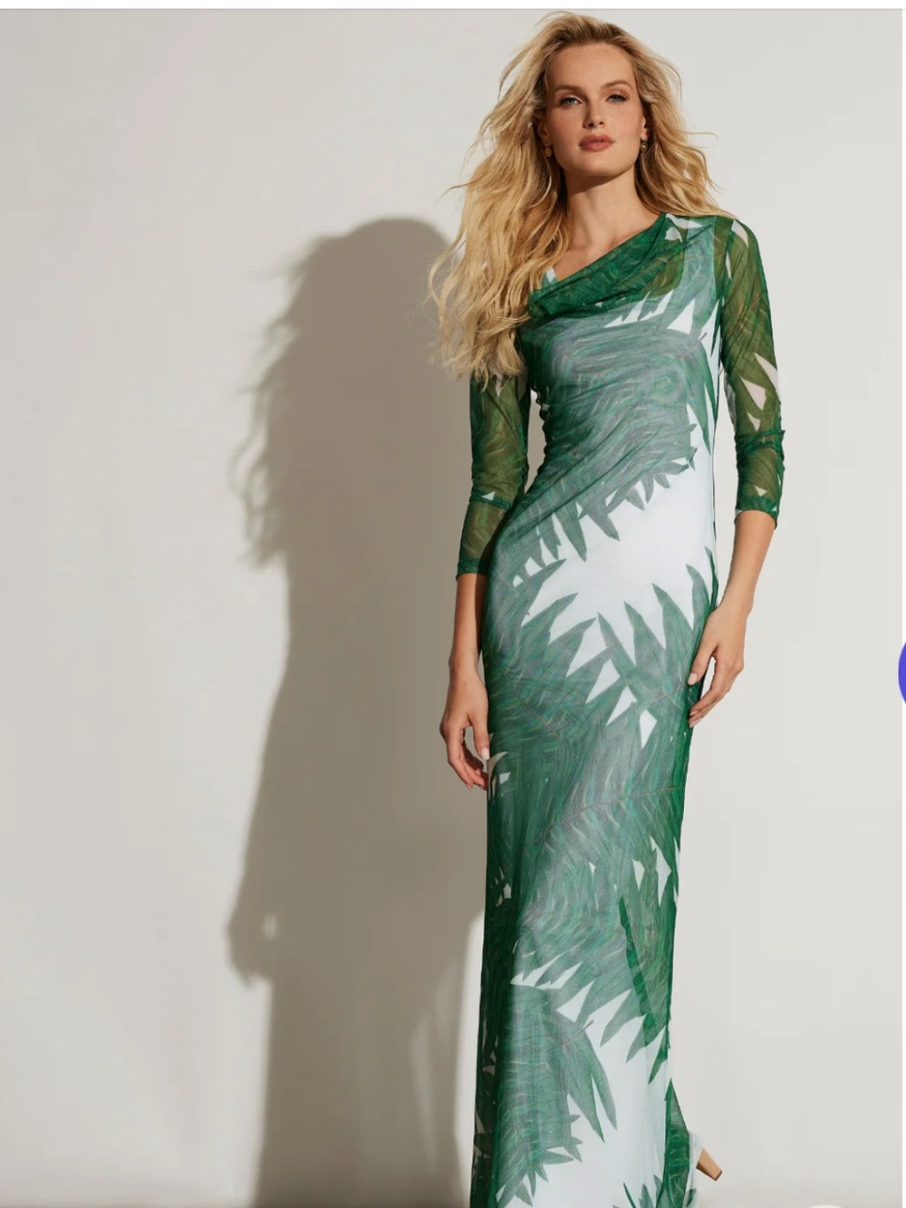 Ala Von Auersperg Green Palm Leaf Print Sheer Maxi Dress